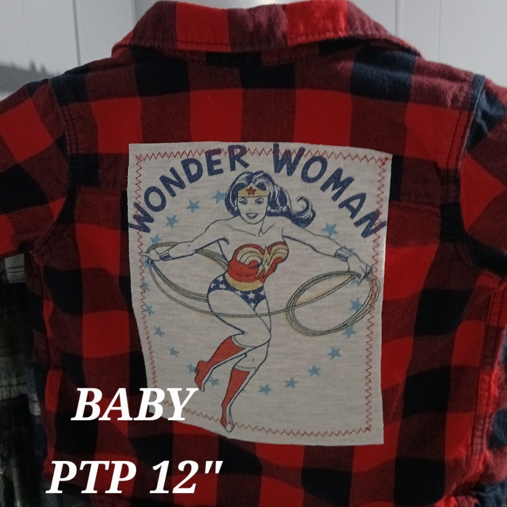 UPCYCLED BABY WONDER WOMAN GRAPHIC ON FLANNEL